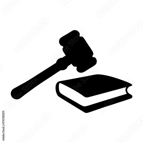 Black silhouette of a gavel and a book, representing law and order