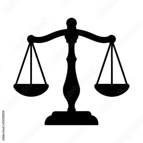 Silhouette of a balanced scales, symbolizing law, justice and equilibrium
