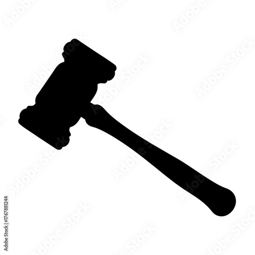 Black silhouette image of a gavel, symbolizing law, justice and order