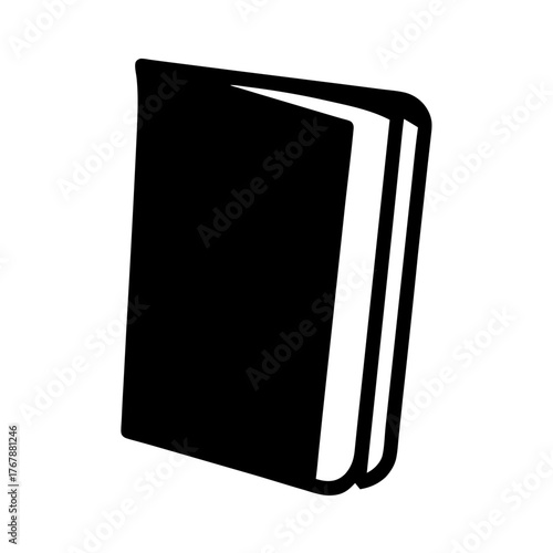 Open book silhouette in black and white with a slightly tilted angle