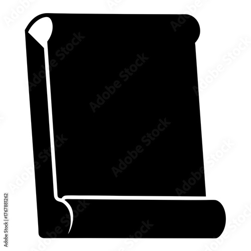 Monochrome image of an ancient parchment scroll with curled edges and blank space