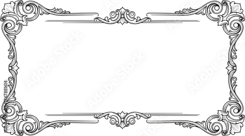 Elegant Ornate Rectangle Frame with Flourishes and Swirls, Ideal for Decorative Borders and Vintage Designs