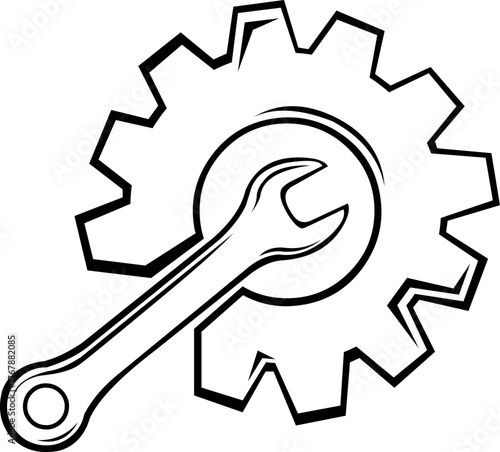 vector illustration drawing black and white wrench and gear in install setting configuration concept icon