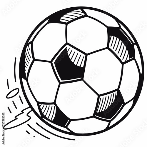 soccer ball, football icon, black and white ball, sports illustration, motion lines, 
