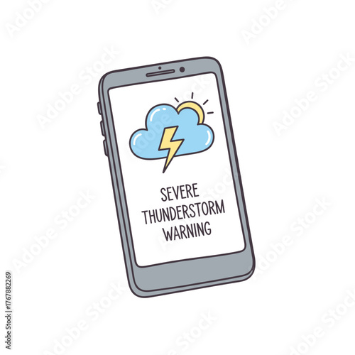 Smartphone displaying severe thunderstorm warning alert  
