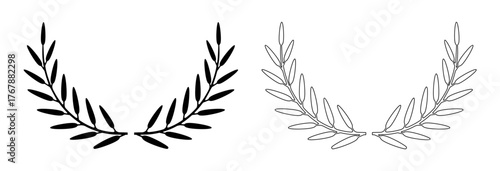 Laurel wreath icon, award symbol with leaf and branch in a circle