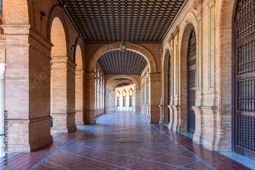 Architecture of Spain square in Maria Luisa park, Seville, Spain