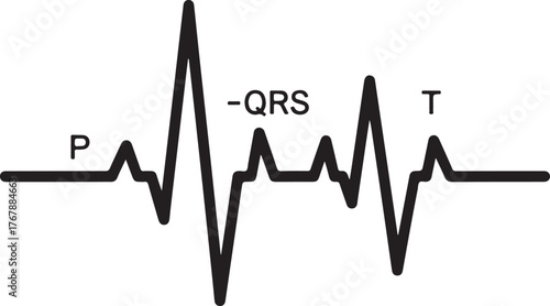 Healthy heartbeat waveform with ECG P, QRS, and T waves depicted in a simple line graph.