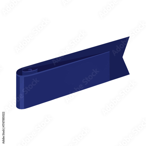 Elegant dark blue 3D ribbon banner with a folded design and forked tail.