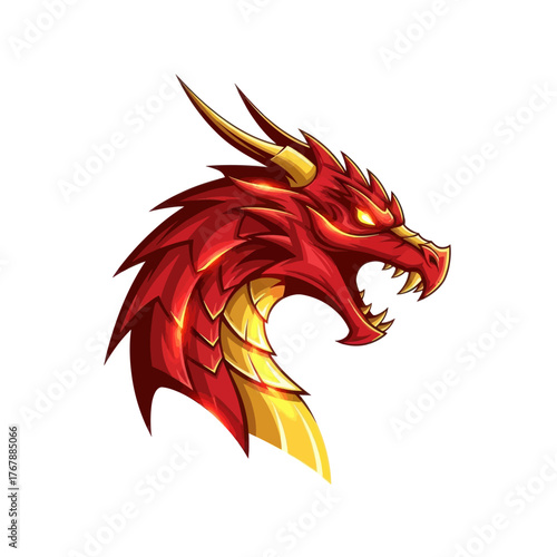 Fierce Red and Gold Dragon Head with Sharp Spikes and Glowing Eyes.