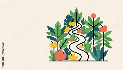 A serene botanical garden with exotic plants and colorful flowers arranged meticulously inviting visitors to stroll along winding pathways.