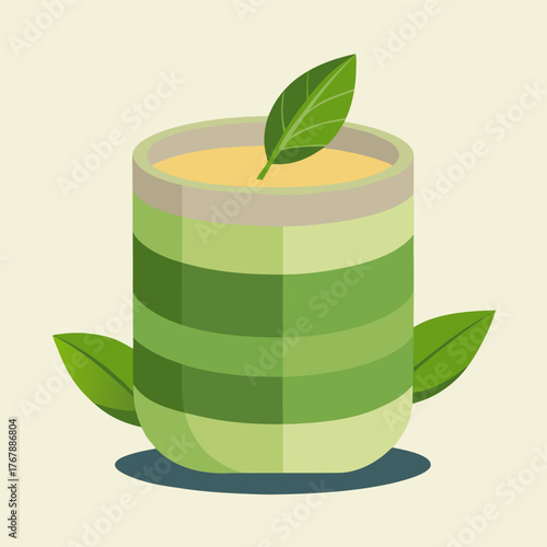 Matcha cup. Healthy superfood green smoothie drink. Cartoon vector illustration