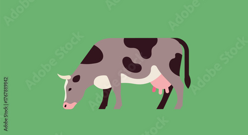 Illustration of a cow grazing in a field vector image farm animal dairy cattle artwork