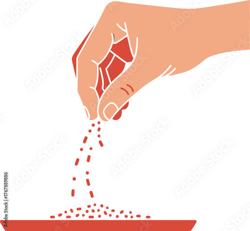 Adding spices seasoning food cooking ingredient recipe preparation hand sprinkling dish