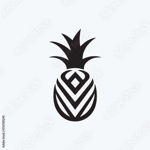 Silhouette style minimal pineapple t-shirt design featuring clean black vector art of a tropical pineapple, perfect for summer fashion lovers, beach vibes fans, fruit-themed apparel, minimalist clothi