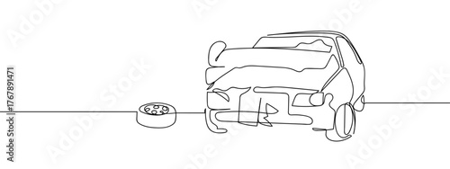 Car accident, one continuous line, hand drawn doodle. single line art drawing vector illustration strokes can be edited.