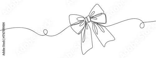 Beautifully detailed ribbon bow, one continuous line, hand drawn doodle. single line art drawing vector illustration strokes can be edited.