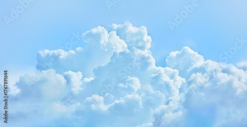 Vibrant blue sky with large, towering cumulus clouds on the right and wispy cirrus clouds, creating a vast and majestic aerial backdrop.