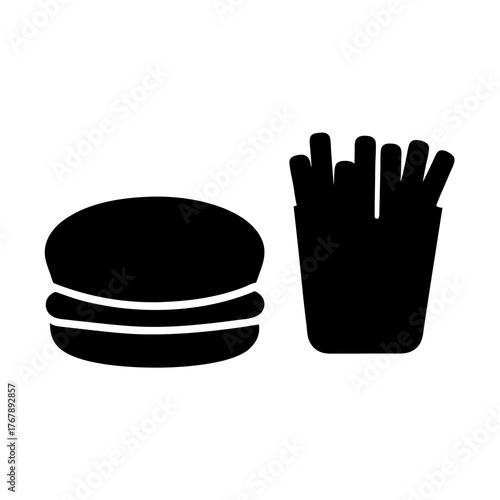 Bold silhouette depiction of a hamburger and french fries combo meal