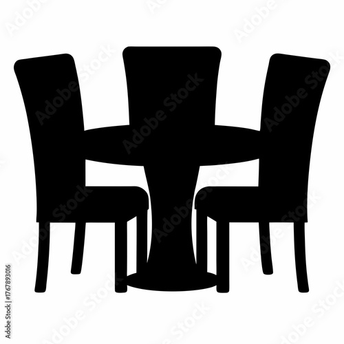 Elegant Dining Set with Round Table and Three Chairs Silhouette