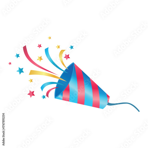Party popper with confetti isolated on white background, a symbol of celebration and festive cheer