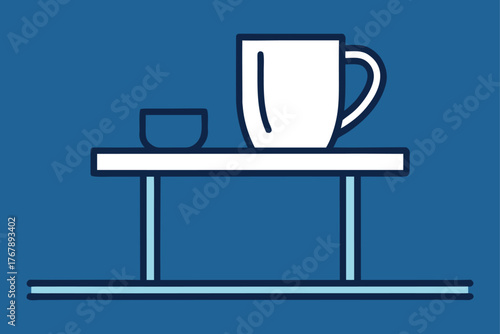 Still life illustration with coffee cup and bowl on a white table