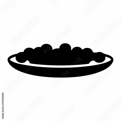 Black silhouette of food in an oval bowl with rounded shapes