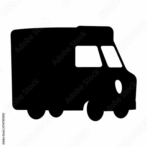 Silhouette of a classic delivery van or food truck on white background