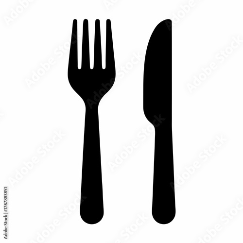 Fork and Knife Minimalist Black and White Utensil Icon Graphic Design