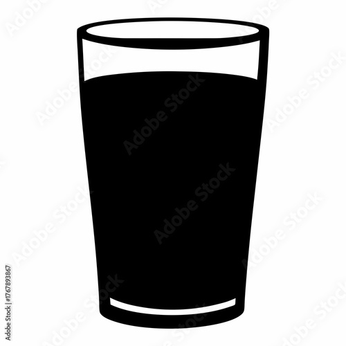 A simple black silhouette of a glass filled with a dark liquid
