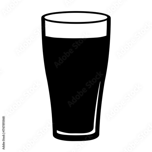 Isolated black and white illustration of a pint glass with dark liquid
