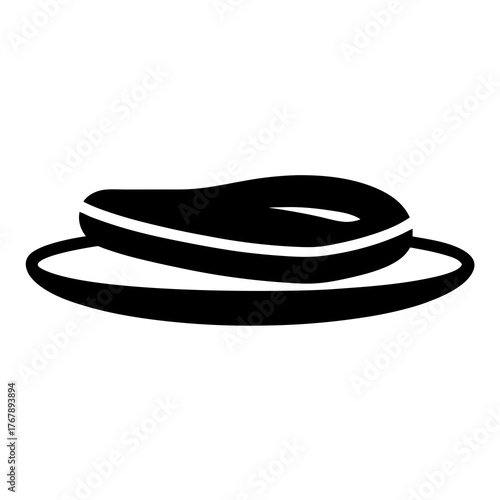 Silhouette depiction of a meat steak or cutlet, resting on plate