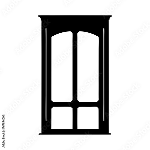 Silhouette of an Elegant Arched Window with Multiple Panes in Black