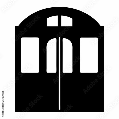Silhouette of an old fashioned train car with curved roof and doors