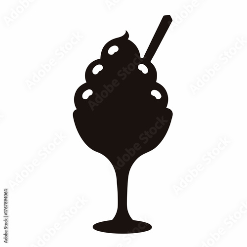 Delicious ice cream sundae silhouette in a classic glass with a spoon