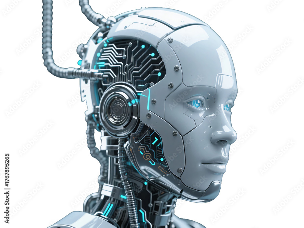 Naklejka premium AI Humanoid Robot Transparent Background