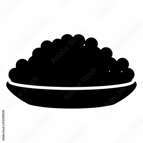 A heaping bowl of black caviar, a simple, elegant, monochrome design