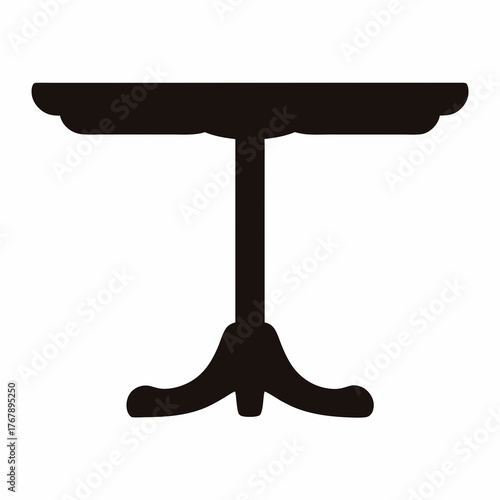 Silhouette of an elegant table with a pedestal base and scalloped edges