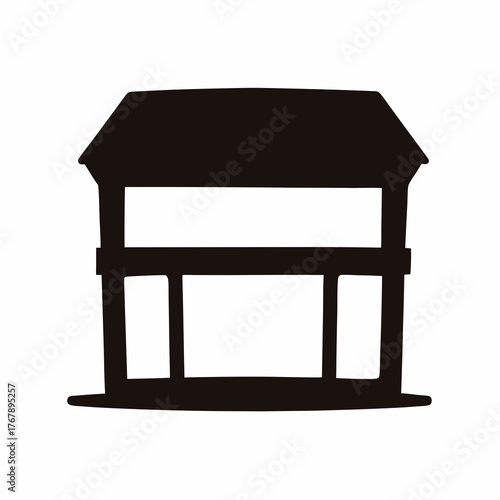 Black silhouette of a simple water well with a roof and structure