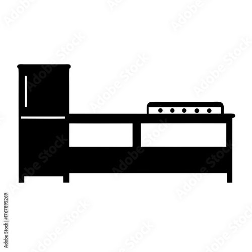 Simplified Kitchen Cabinet Unit with Refrigerator and Stovetop Illustration