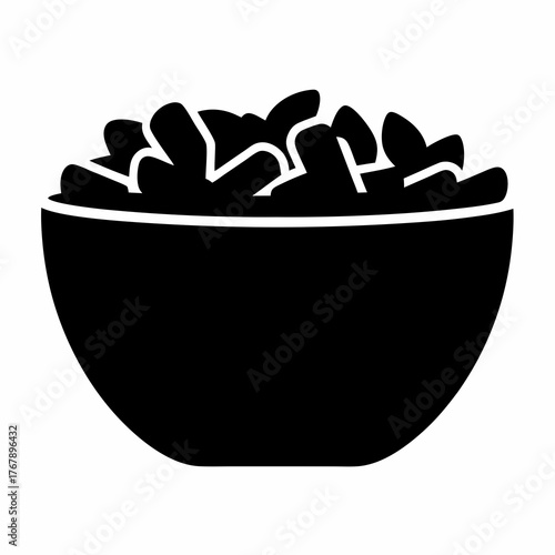 Stylized black bowl overflowing with bite sized food vector image icon