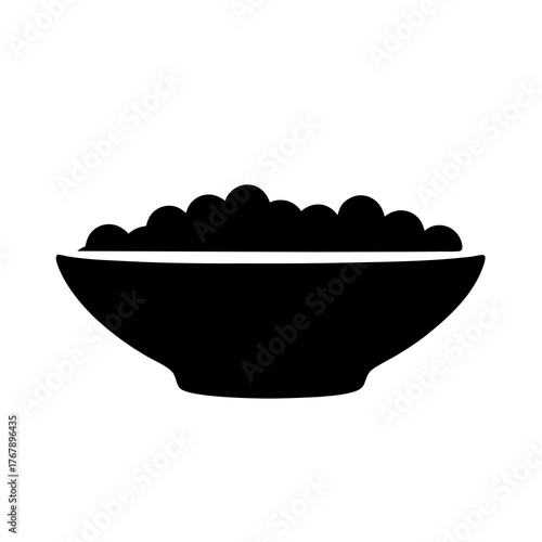 Stylized silhouette of a bowl filled with spherical elements or food