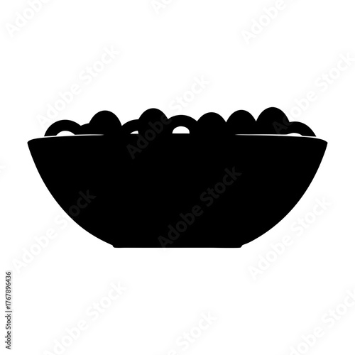 Silhouette of a bowl filled with fruits or round objects isolated