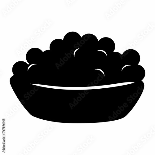 Black silhouette of a bowl filled with grapes or similar berries
