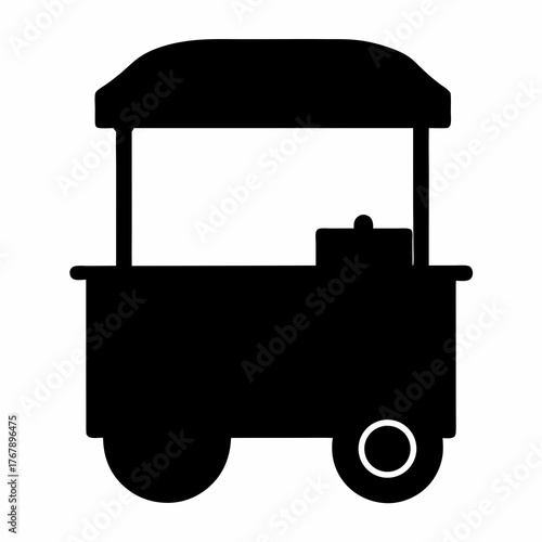 Black and white vector drawing of a food vendor cart silhouette