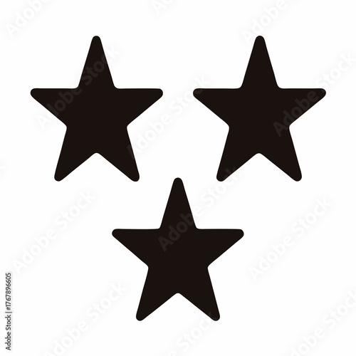 Trio of black stars arranged in a triangular shape on white background