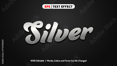 Silver text effect editable vector design with shiny metallic gradient style on dark background