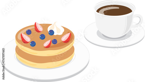 ベリーとホイップのパンケーキとコーヒー