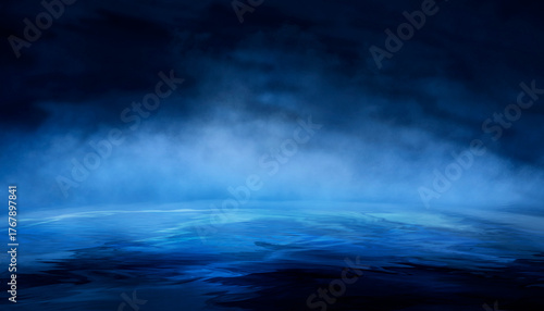 Dark night scene over water...