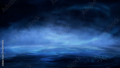 Dark night scene over water...